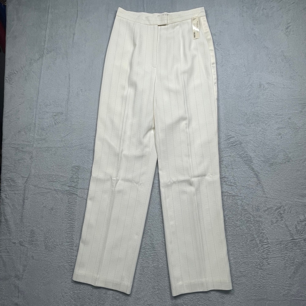 Amanda Smith Dress Pants Women 8 Ivory Pinstripe Satin Stripe High Rise NEW